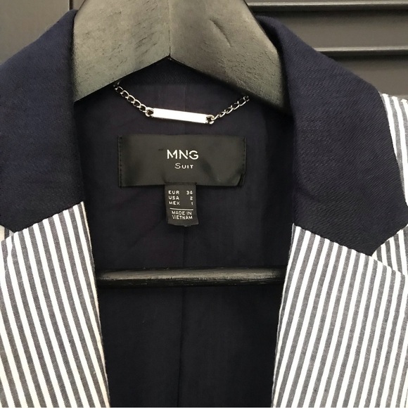 Mango MNG Suit 100% Cotton Seersucker Blazer, Beautifully Tailored, Size 2 - Picture 5 of 15